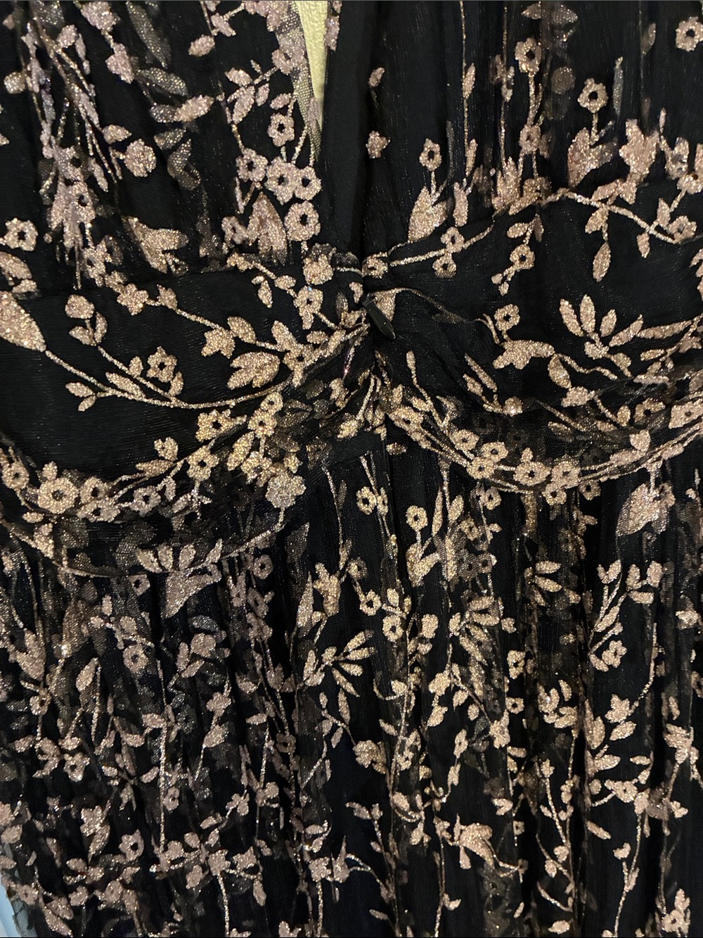 Black Maxi Dress with Delicate Pink/Gold Sparkling Floral Embroidery - Picture 5 of 8